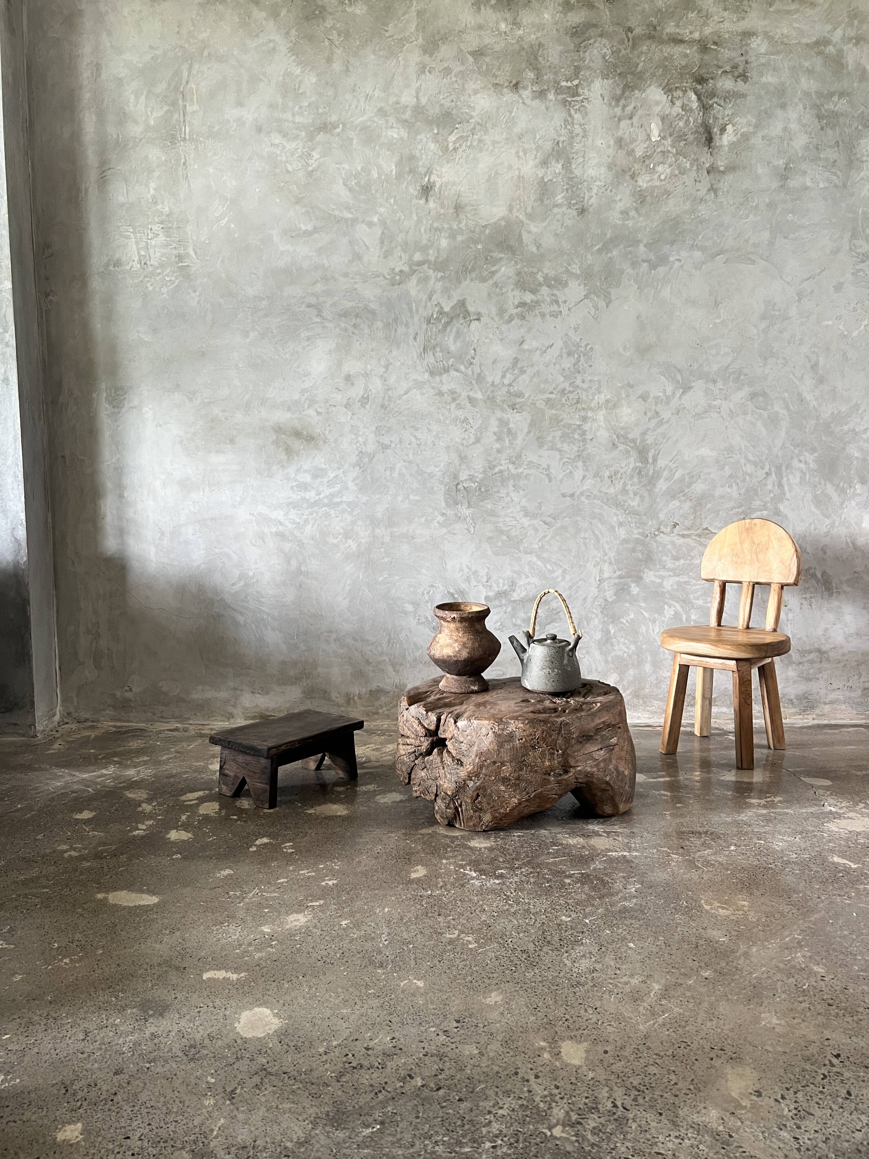 Small child's chair in natural blond teak back with three bars