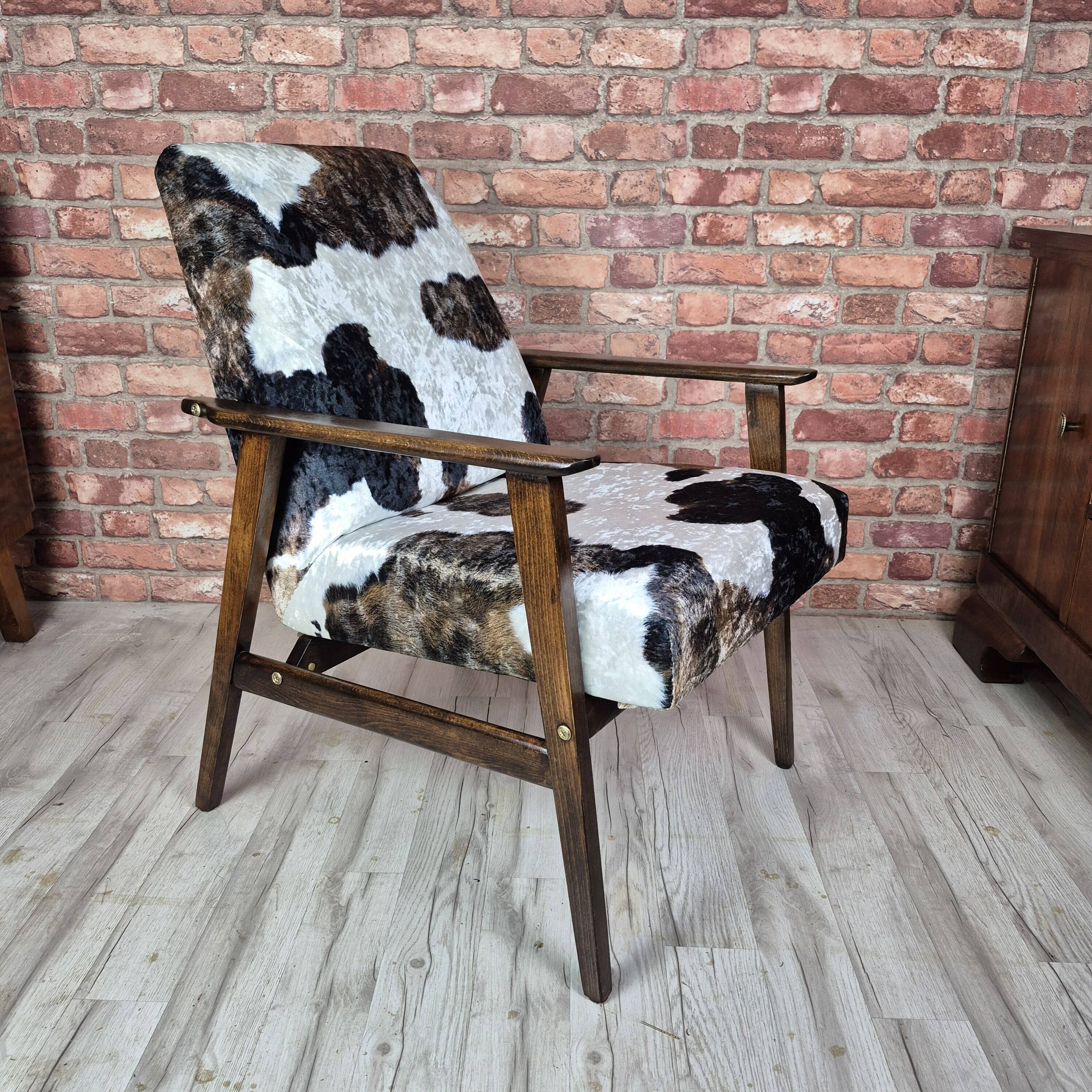 Restored Mid Century Armchair Type 300-227 Cowhide Velour 1970s
