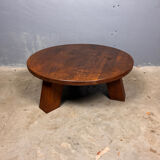 Table basse ronde brutaliste en chêne massif