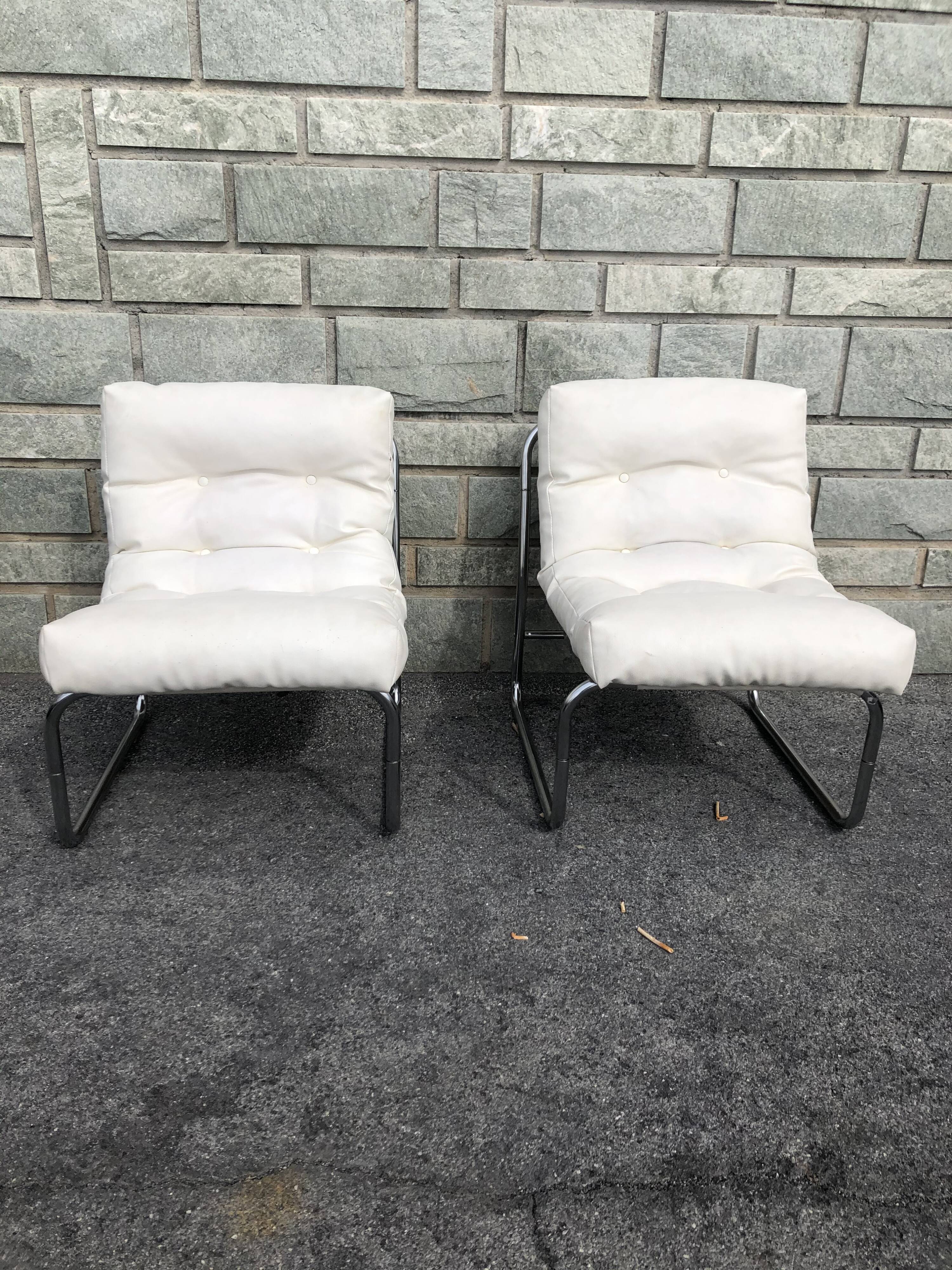 Pair of white skai chairs by Gillis Lundgren 1970