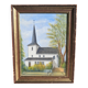 Oil on isorel depicting a church from Northern Europe.