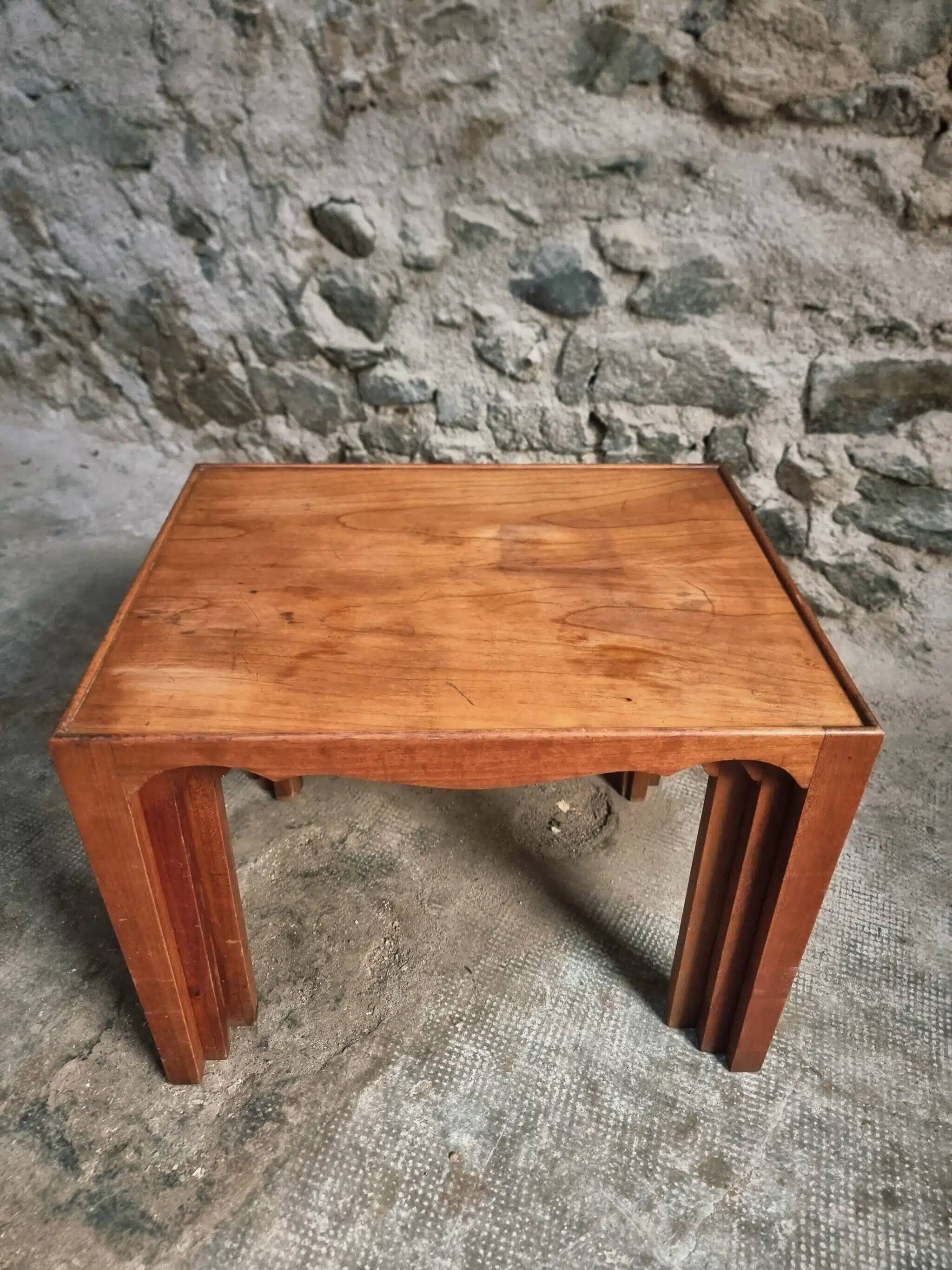 3 nesting tables made of cherry wood, France 1960