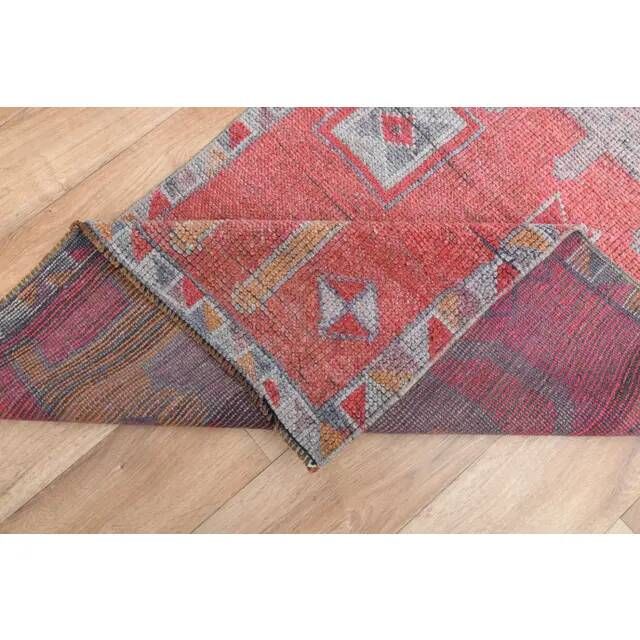 1970s Turkish Oushak Handmade Wool Cotton Red Area Rug 90x343