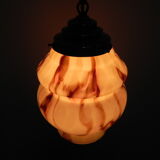 Art Deco hanging lamp with marbled salmon-coloured shade