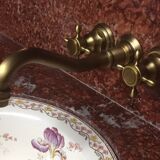 Meuble de salle de bain antique-art avec vasque basculante faïence fleurie