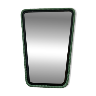 Asymmetrical mirror in wood and rope from the 50s