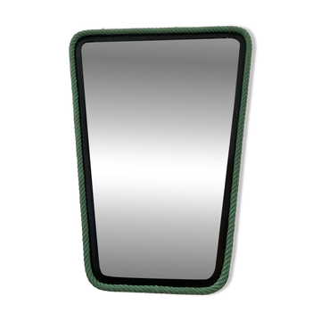 Asymmetrical mirror in wood and rope from the 50s