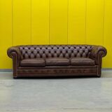 Original English Chesterfield 3-Seater Sofa – Handcrafted Brown Leather