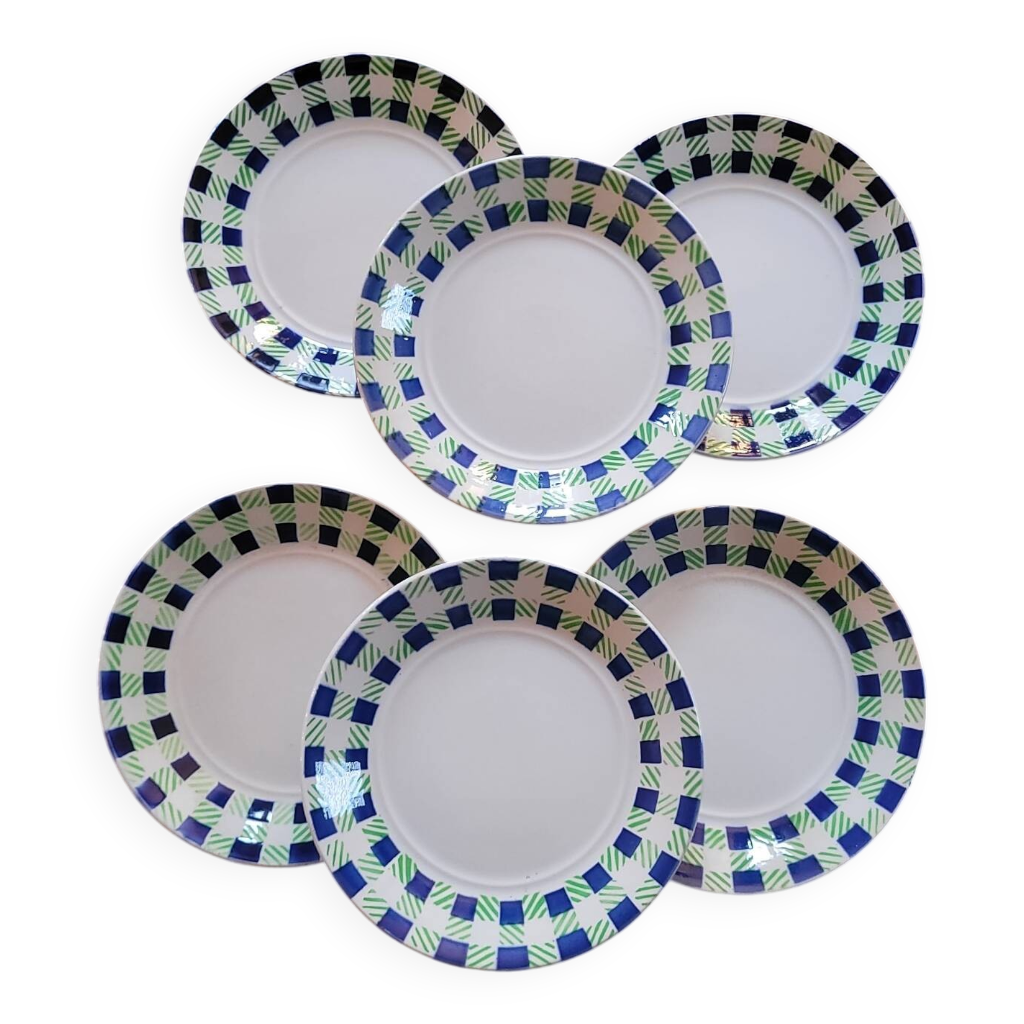 Digoin Sarreguemines dessert plates – Plaid pattern – 1970s