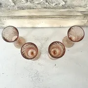 Champagne flutes set of 4, pink French swirl glass stemware