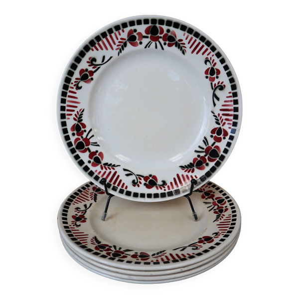 5 Assiettes plates Terre de Fer modèle ''Damas'' Moulin des Loups et Hamage