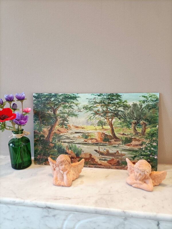 Tableau ancien peinture à l'huile signée Bourbon