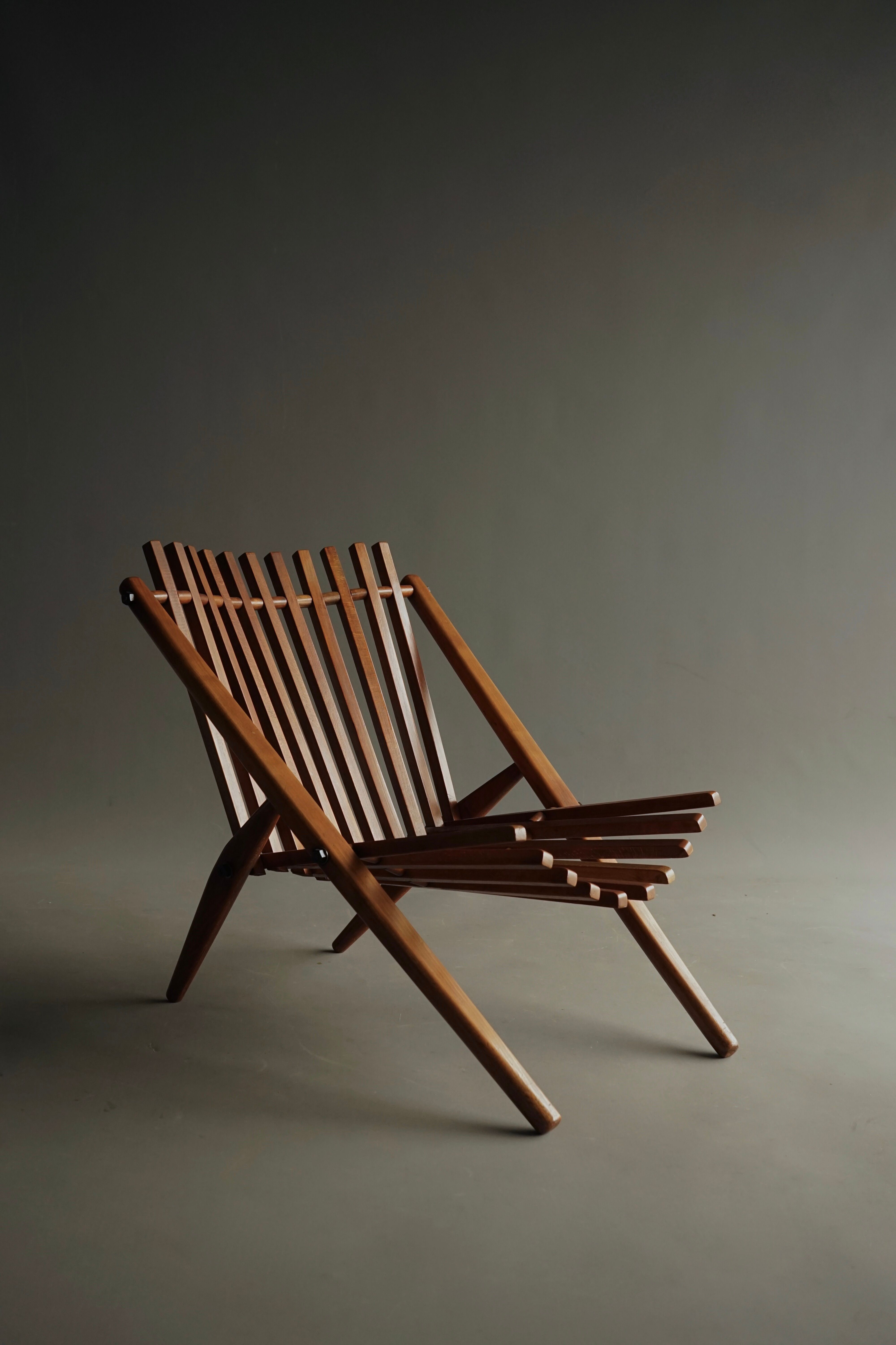 Vintage Dutch Slatted Lounge Chair in Beech, 1950s