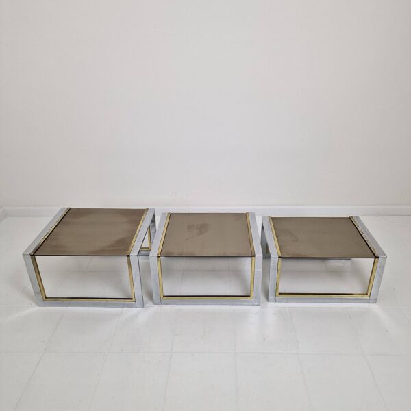 Ensemble de 3 tables gigognes modernes Regency par Belgo Chrom, années 1980