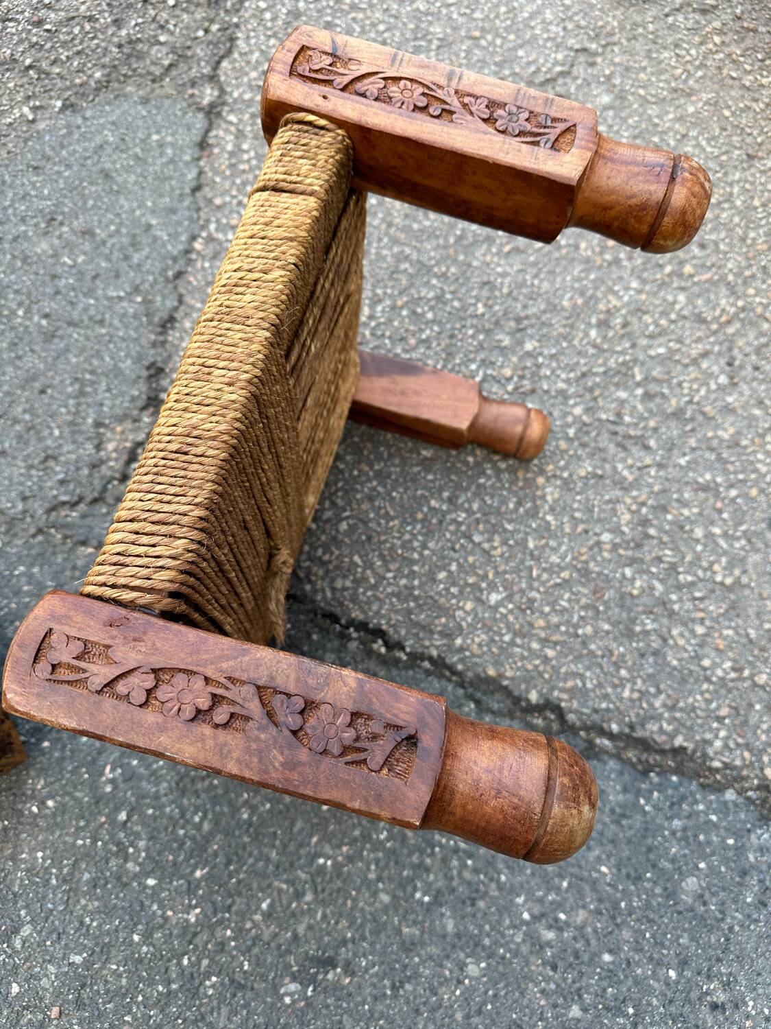 3 Indian wooden and rope stools