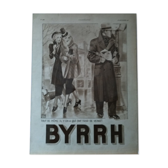 Advertising paper alcohol aperitif Byrrh with hot lamination issue reviewed year 1937