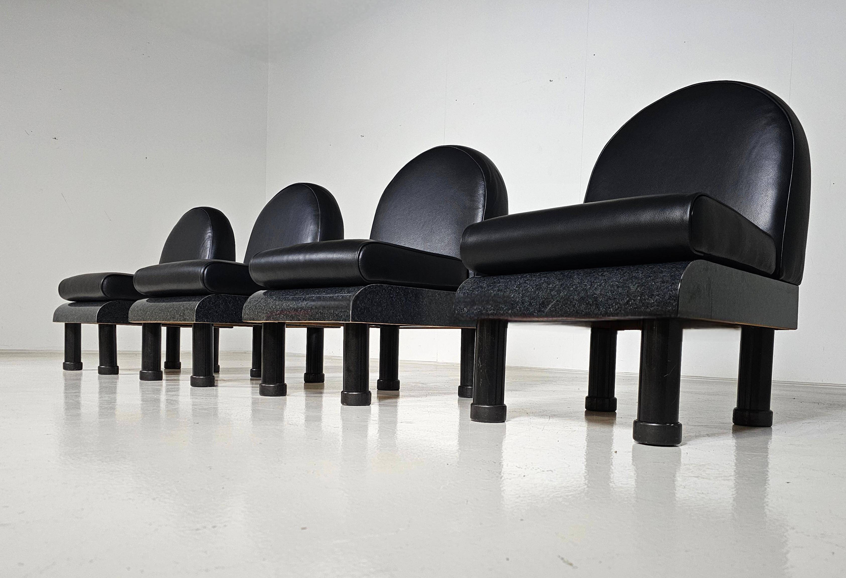 Black leather loungers , 1980.