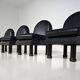 Black leather loungers , 1980.