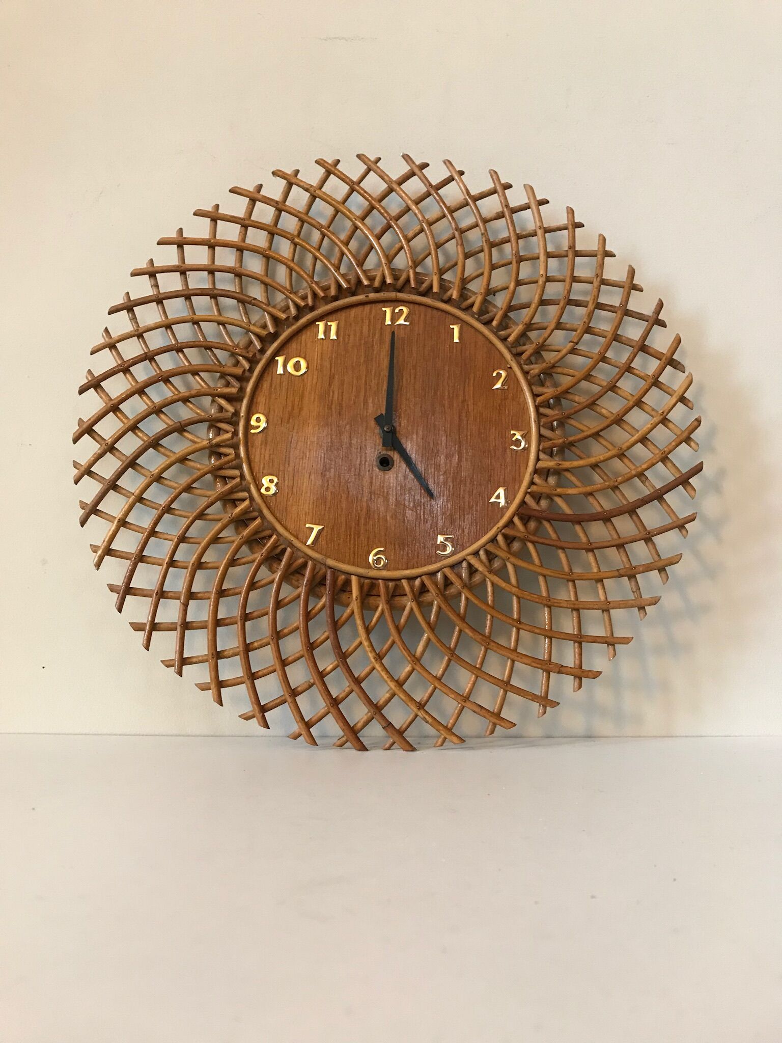 1960s vintage rattan sun clock