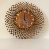 1960s vintage rattan sun clock
