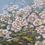 Vintage still life painting with daisies