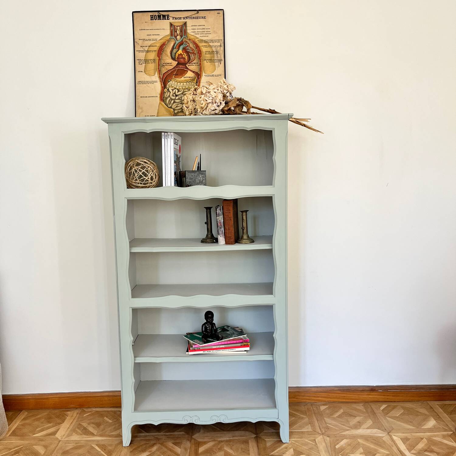 Large Celadon Green & Almond Milk Bookcase