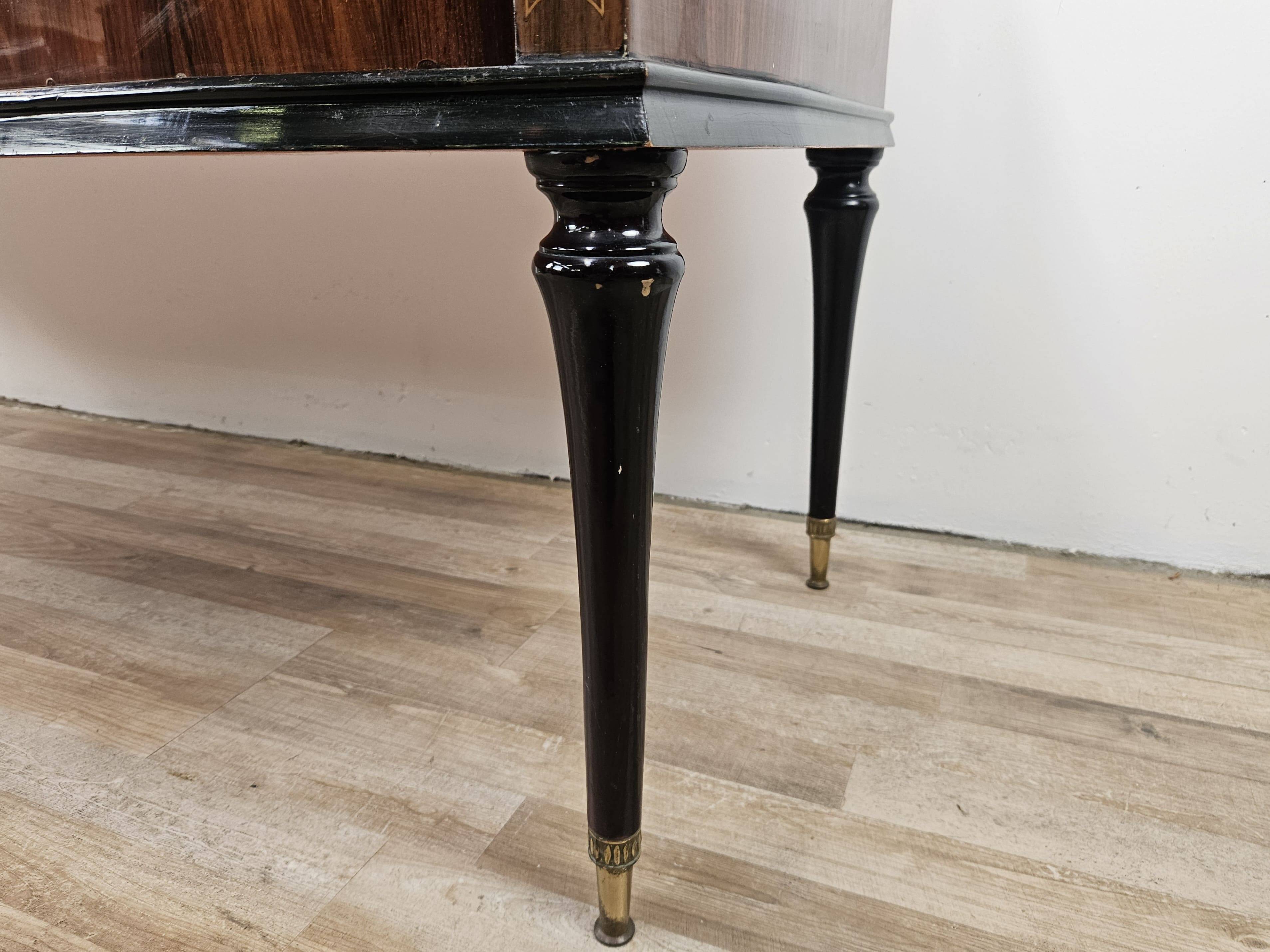 1960s bedroom dresser with six drawers and glass top