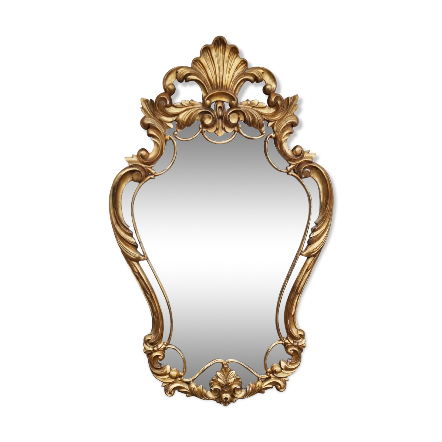Large golden mirror baroque rocaille spirit, vintage 56x99cm