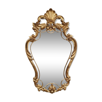 Large golden mirror baroque rocaille spirit, vintage 56x99cm