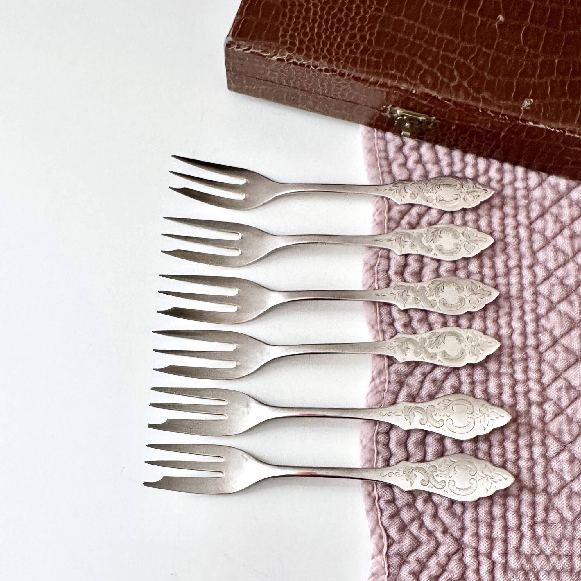 Set of 6 Gebrüder Hepp Cake Forks | Silver Plated