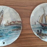 Old rigging painted on mother-of-pearl shells