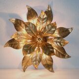 Pair of Florentine Wall Lamps / Ceiling Lights Golden Metal Leaves