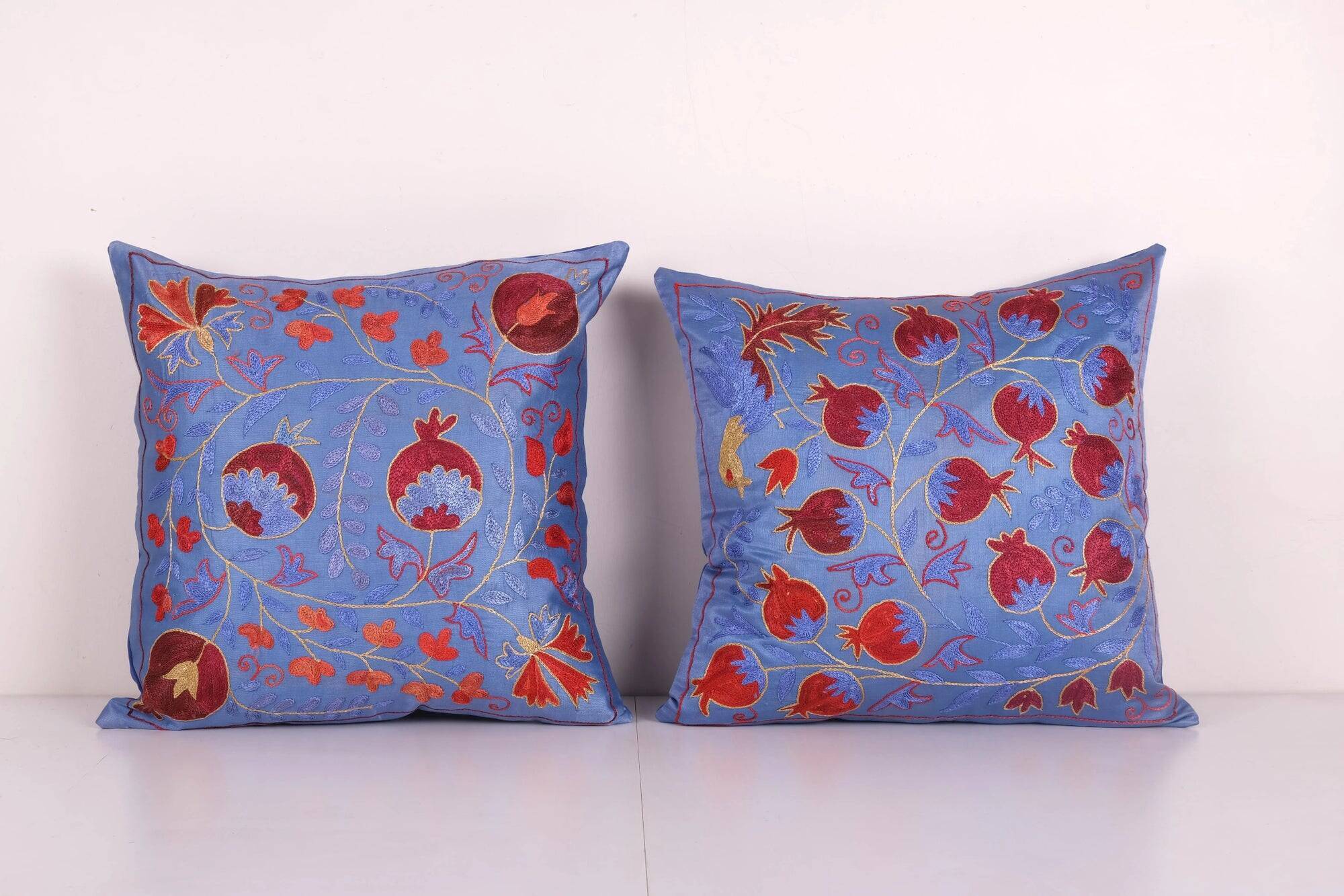 Lot de 2 housses de coussin brodées vintage 43x43 cm