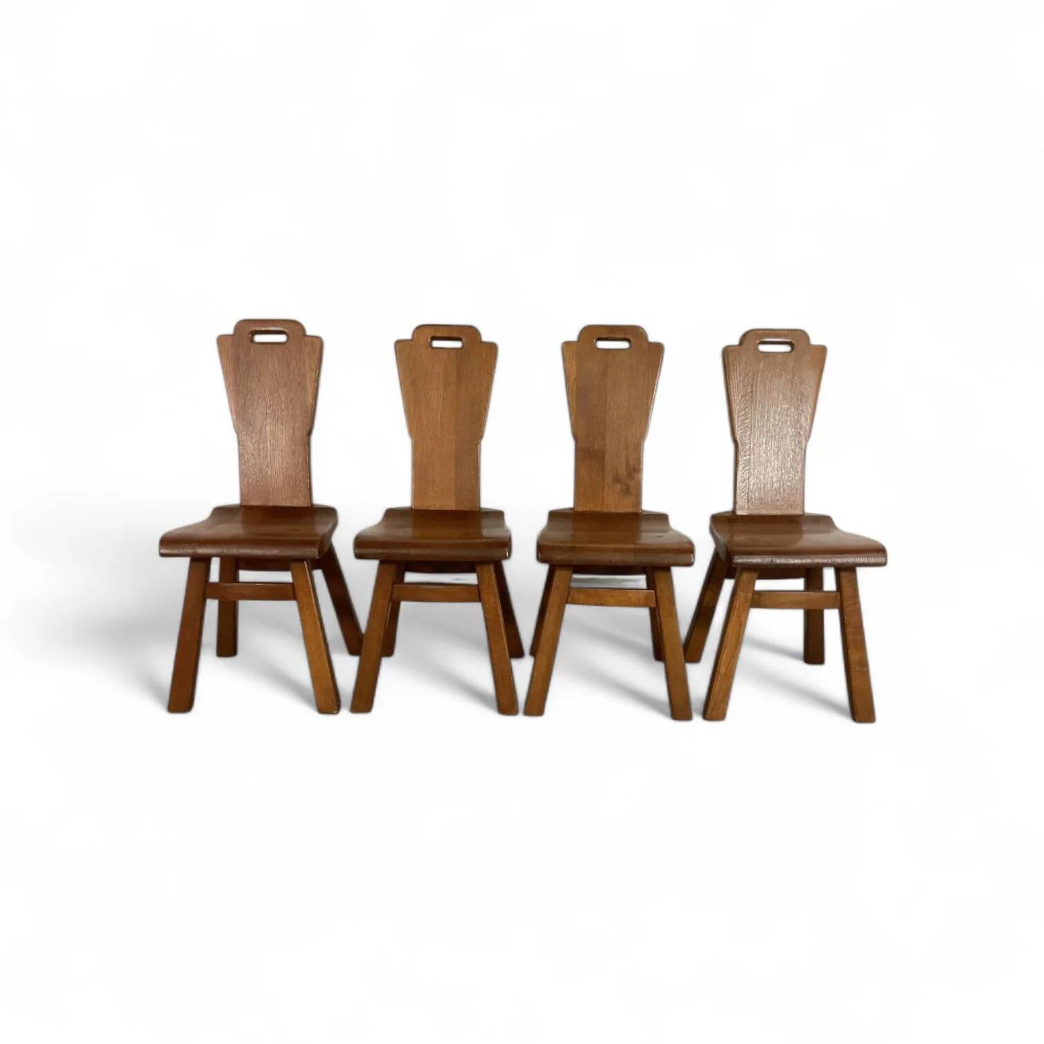 4 chaises de salle à manger brutalistes du milieu du siècle, Belgique / années 1970