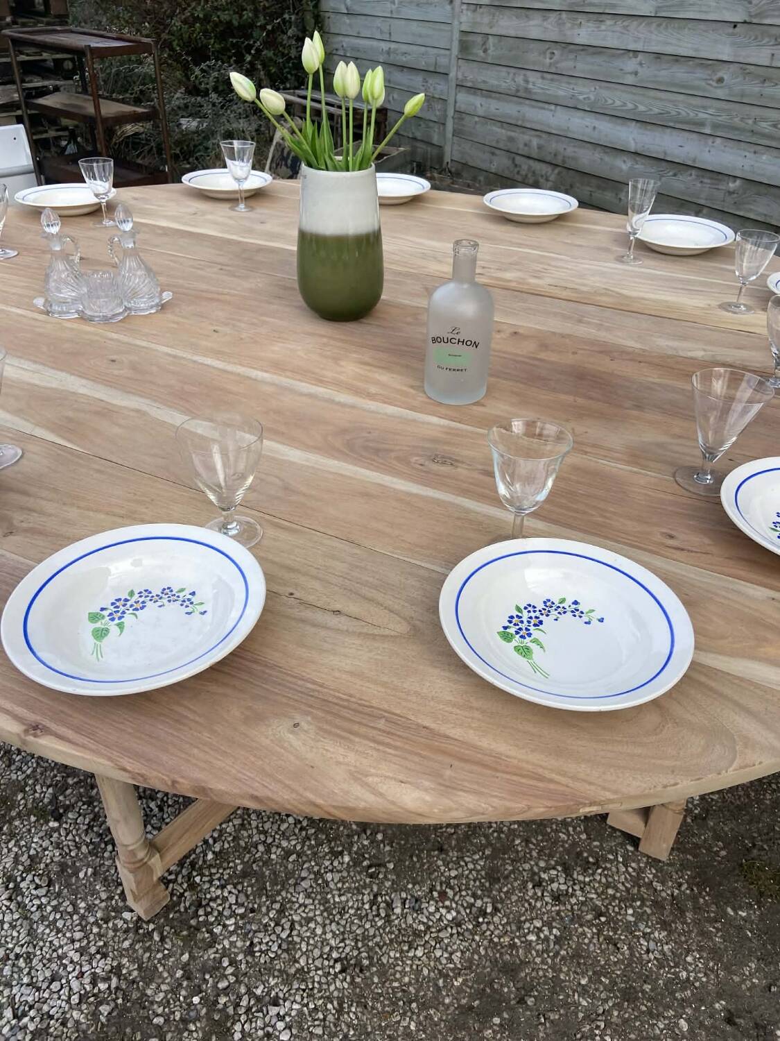 Large gateleg table in raw wood