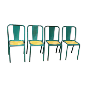 4 chaises Tolix T4 1950 verte et jaune