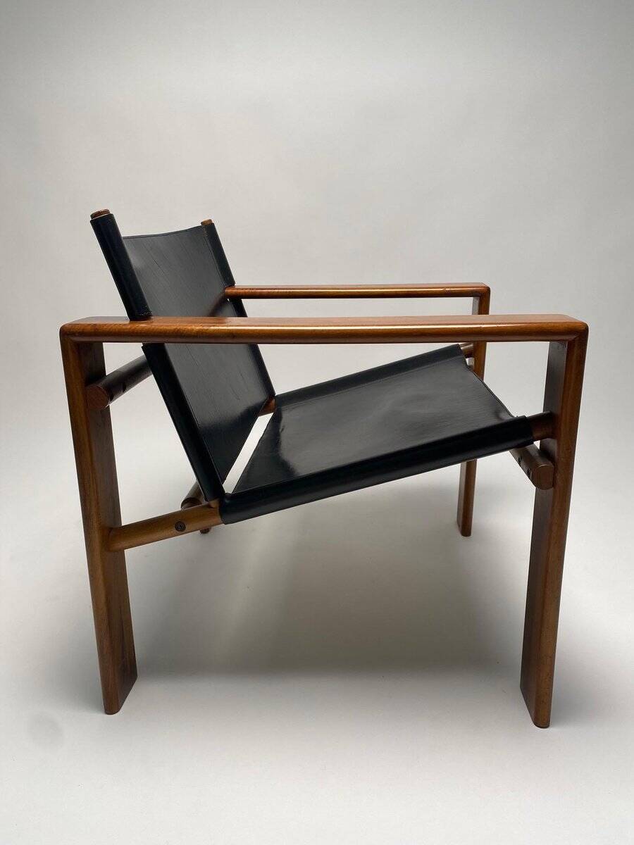 Fauteuils en bois et cuir attribués à Tarcisio Colzani, Italie  années 1960