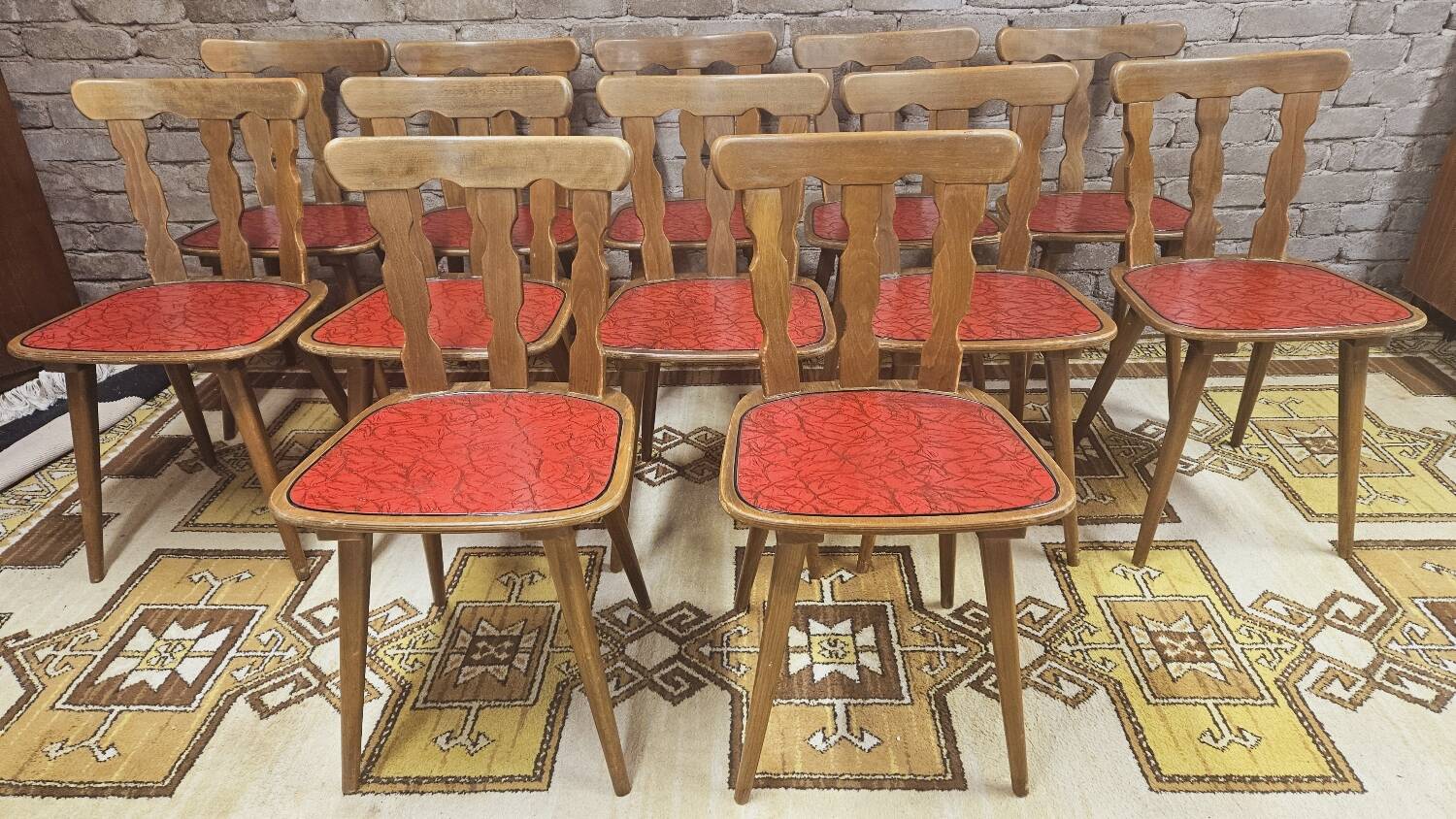 Set of 12 vintage 1960s red leatherette bistro chairs