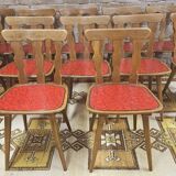 Lot de 12 chaises bistrot skaï rouge 1960 vintage