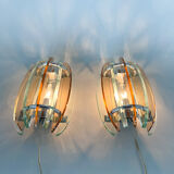 Pair of Italian Murano Glass & Chrome Sconces by Veca, Marked