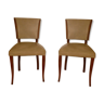 Pair of solid oak chairs 50s 60s with curved feet - upholstered in skaï in condition!