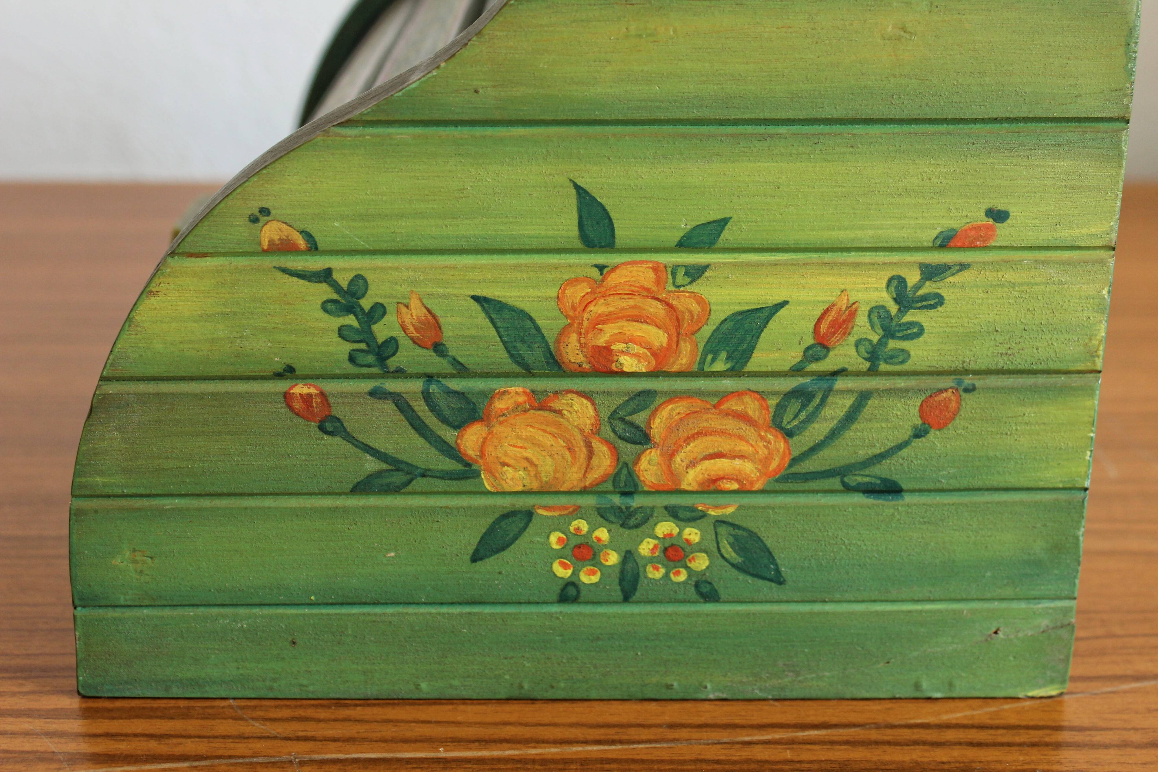Vintage hand-painted wooden bread box