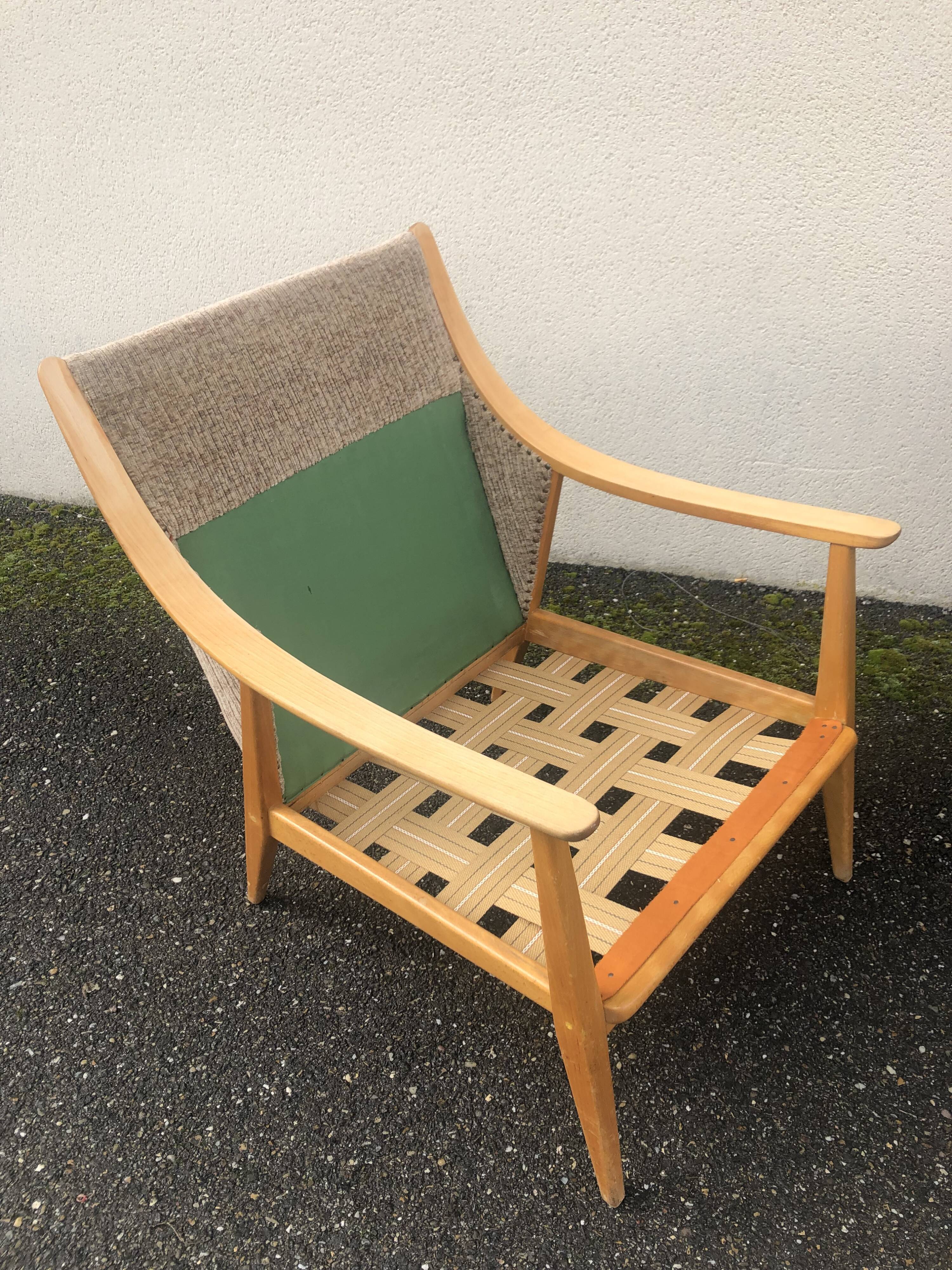 Scandinavian style armchairs blond wood 60s