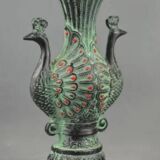 Vintage Hand-Carved Double Peacock Vase, Auspicious Green Jade Vase, Home decor