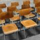 Set of 12 metal and wood school chairs Czechoslovakia Kovona