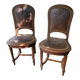 Paire de chaises en chêne et cuir