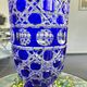 Cobalt blue cut crystal vase "The Great Owls" – Large model on a pedestal