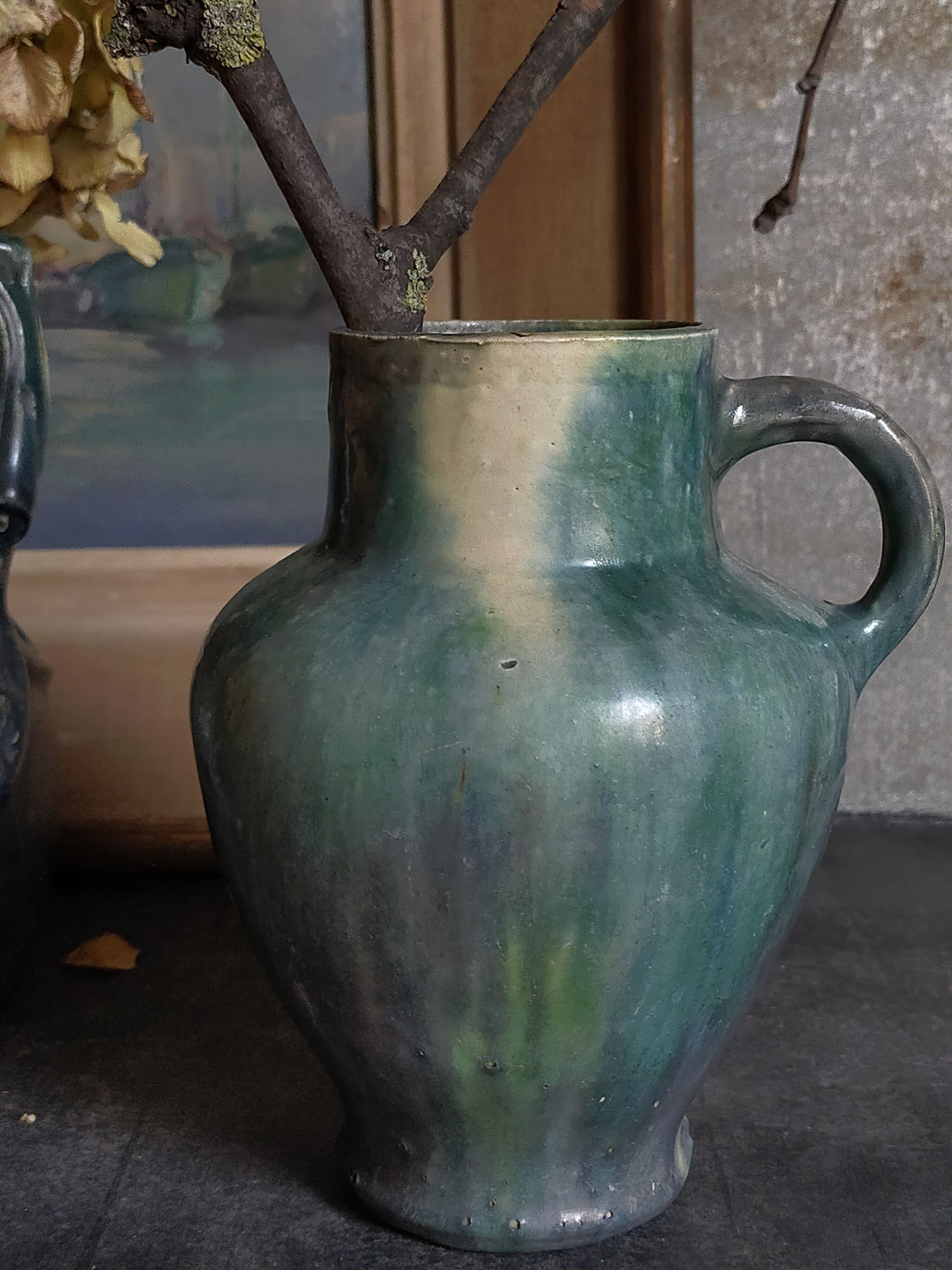 Ancient pottery with blue enamel 19th century