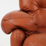 Brown leather 2-seater sofa Coronado by Tobia Scarpa for B&B Italia, Italy ca. 1960