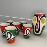 Service (vase et verres en céramique émaillée) signé Roland Brice
